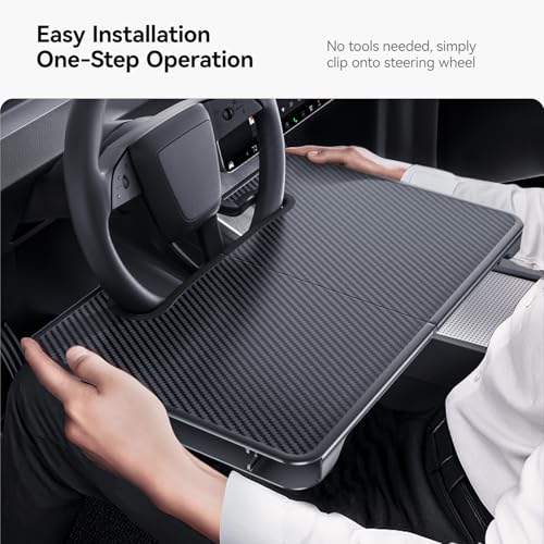 2-in-1 Car Steering Wheel Desk Tray & Car Seat Gap Filler Organizer – Foldable Carbon Fiber Look Table for Laptop, Eating Food, Writing – for Standard Round Steering Wheels