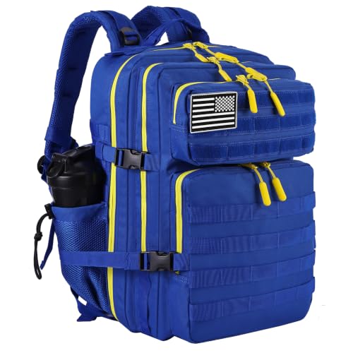 Military Tactical Backpack for Men and Women 45L Army 3 Days Assault Pack Bag Large Rucksack with Molle System Blue Yellow