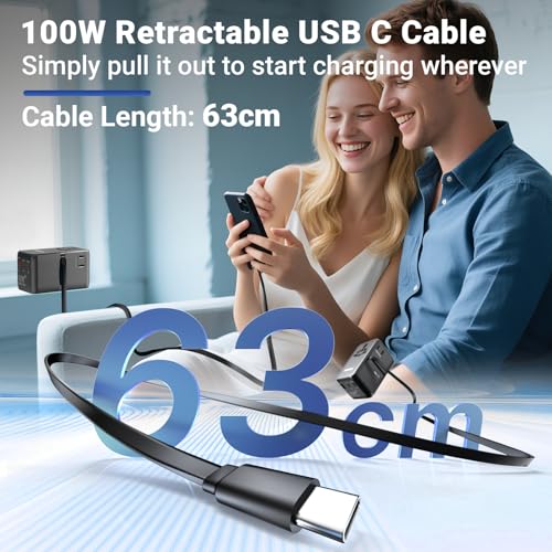 100W Universal Travel Adapter with Retractable USB C Cable