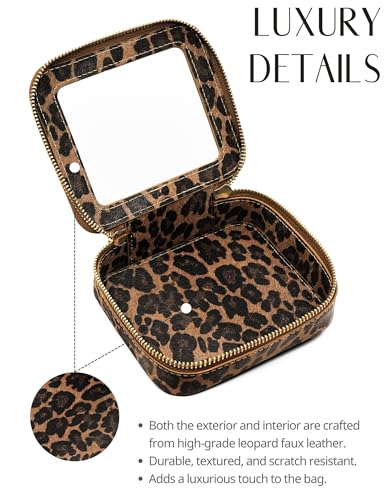 Small Makeup Bag Clear Mini Pouch Cosmetic Case Travel Leopard Make Up Bag for Purse Accessories Cheetah Print Travel Clear Case for Car Essentials Women Cute Leather Little Cosmetic Pouch with Zipper
