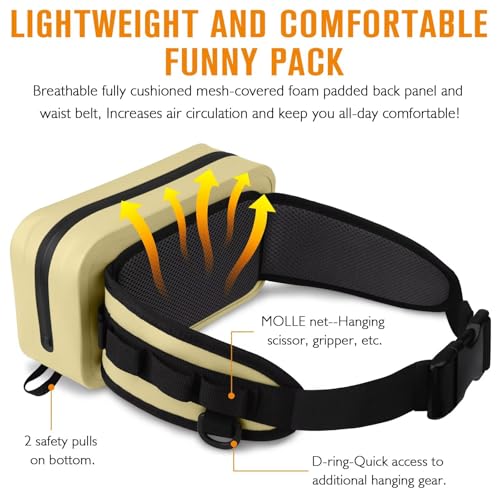 Waterproof Fishing Fanny Pack for Men 3.3L Fly Fishing Bag Chest Pack with Airtight Zipper Khaki
