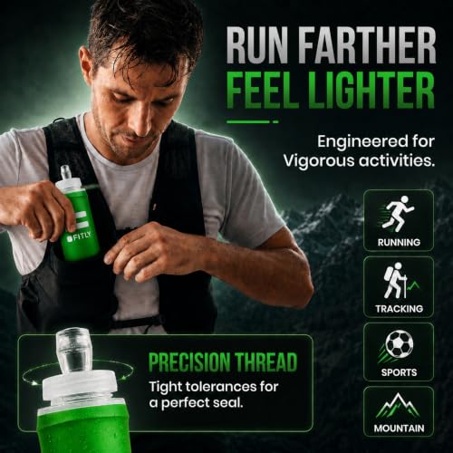 Soft Flask - (300 ml) - Shrink As You Drink Pocket Soft Water Bottle for Hydration Pack/Running Vest - Folding Water Bottle for Running, Hiking, Cycling - Ski Water Bottles - Forest Green