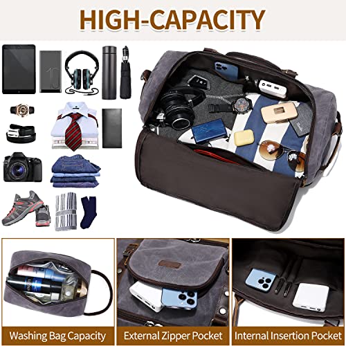 Nerlion Weekender Bag with Shoe Compartment Large Overnight Bag for Men Canvas Genuine Leather Carry on Luggage Bag Travel Duffel Bag