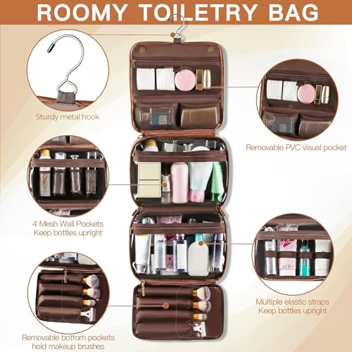 Hanging Toiletry Bag Removable Travel Bag PU leather Makeup Cosmetic Organizer Kit