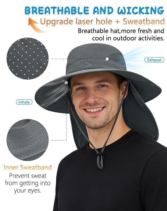 UPF 50+ Wide Brim Sun Hat with Neck Flap