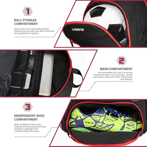 Soccer Backpack Bag with Ball Holder Ventilated Shoe Compartment Large Capacity Sports Gear Bag for Basketball Volleyball Gym