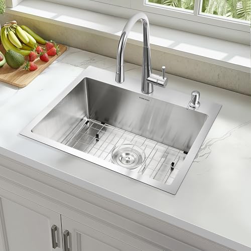 22-Inch Drop-In Kitchen Sink Stainless Steel Top Mount Single Bowl