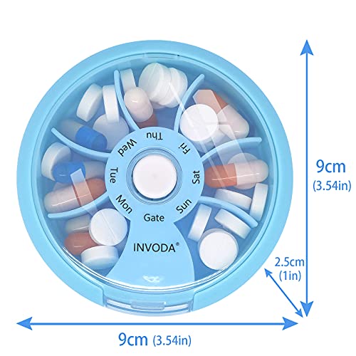 Weekly Pill Organizer 7 Compartment Rotating Pill Box for Daily (7 Count)