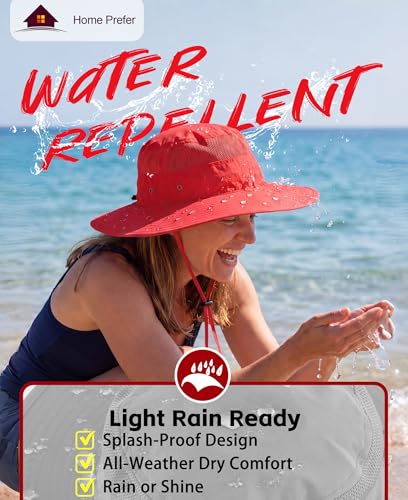 UPF50+ Sun Protection Hat Outdoor Bucket Hat for Fishing Hiking Gardening Safari Sailing Wide Brim Mesh Sun Hat for Men Women Beach Hat Red