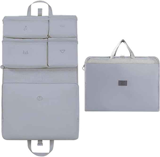 7-in-1 Travel Storage Bag, Foldable Hanging Packing Cube with Compartments for Clothes, Gray