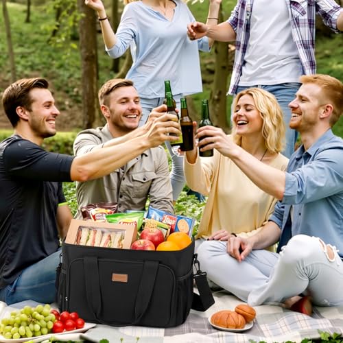 Medium Lunch Bag Insulated Lunch Box Soft Cooler Cooling Tote for Adult Men Women (Black / Mega (33L))