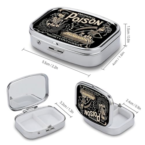 Metal 2 Compartment Pill Organizer Travel Friendly Portable Compact Pill Box Cute Pill Case to Hold Vitamins