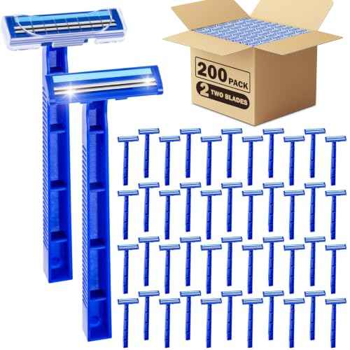 200Pcs Disposable Razors with Lubricating Strip with Clear Safety Cap (200 Count)