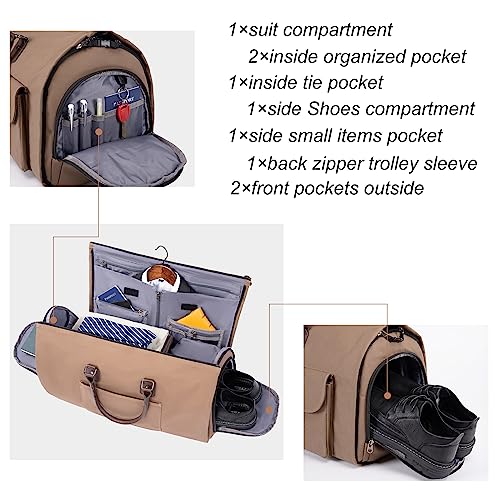 2-in-1 Canvas Garment Duffle Travel Bag with Shoulder Strap,Brown