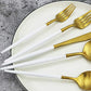 White Handle Matte Gold Silverware Set