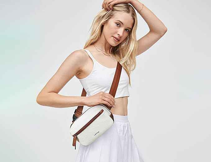 2L Fanny Packs Everywhere Belt Bag Small Fashion Crossbody Waist Pack Faux Leather Waterproof Sling Chest Bag For Women Trendy Beige