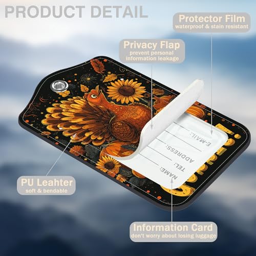 2 Pack Pumpkin and Sunflower Luggage Tags for Suitcases Autumn Turkey Leather Luggage Tags Privacy Cover ID Label with Stainless Steel Loop and Address Card for Women Men Travel Bag Backpack (2 Count)