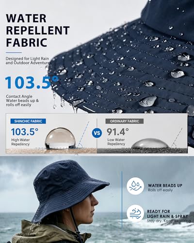 Water Resistant UPF 50+ Sun Bucket Hat Packable Brimmed for Women Men