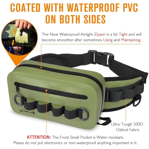 Waterproof Fishing Fanny Pack for Men 3.3L Fly Fishing Bag Chest Pack with Airtight Zipper Arme Green