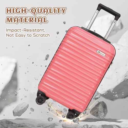 Luggage Set 3 Piece Luggage Set ABS hardshell Spinner Wheels Luggage Carry on Suitcase with Weekender bag & Toiletry bag（Pink） (3 Count)
