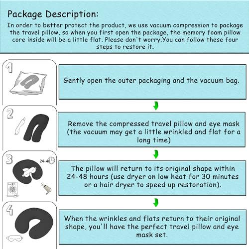 Pure Memory Foam Travel Pillow Set for Adults