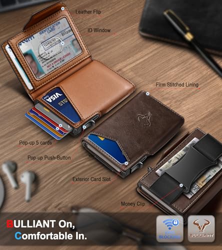 Men Slim Leather Wallet Metal Case Money Clip
