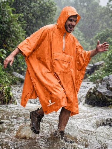 Adult Rain Poncho Waterproof Hooded Raincoat Lightweight Packable