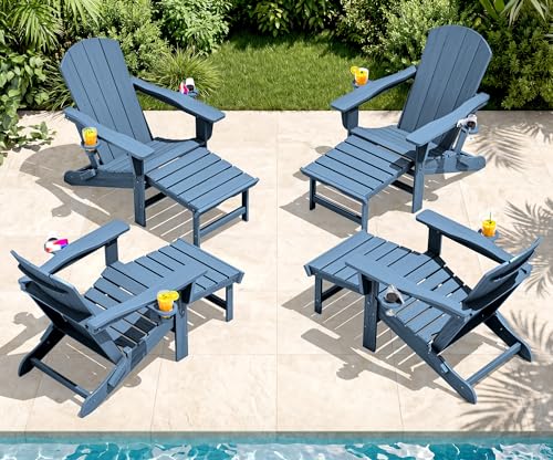 4 Pcs HDPE Folding Adjustable Adirondack Chair with Ottoman (4 Count)
