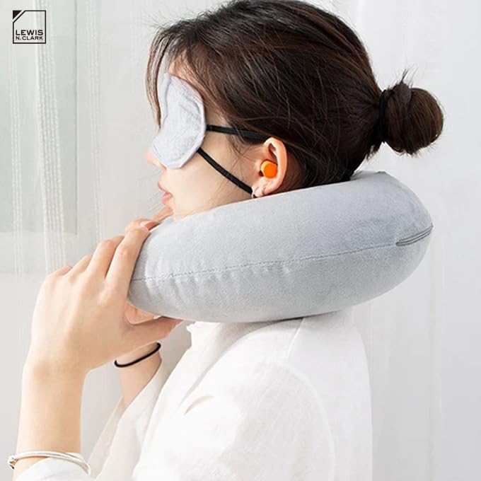 Lewis N Clark Compact Portable Adjustable and Inflatable Cervical Neck Pillow for Travel