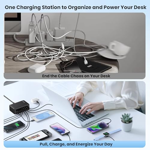 345W USB C Charger 10 in 1 Retractable Wall Charger with 2 Cables