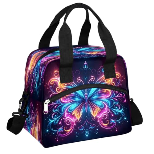 Galaxy Butterfly Insulated Lunch Bag for Women Girl Reusable Lunch Tote Box With Shoulder Strap Lightweight Thermal Cooler Meal Prep Bag for Work School Office Picnic (print 17)