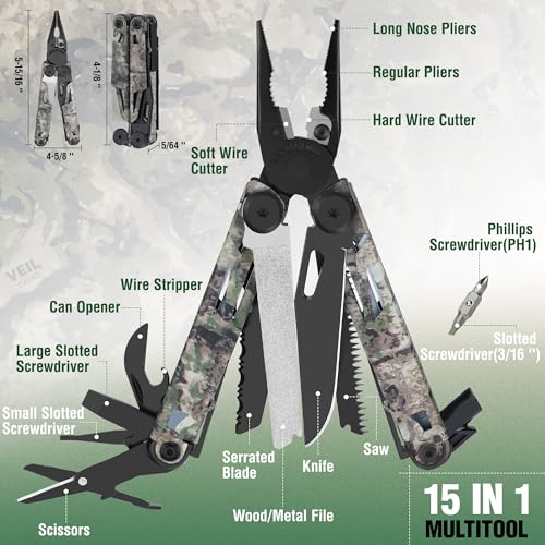 15-in-1 EDC Multitool Pliers with Sheath, Pocket Knife