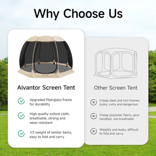 Screen House Room Camping Tent Outdoor Canopy Pop Up Sun Shade Shelter 8 Mesh Walls Not Waterproof Beige 12'x12' Patent Pending