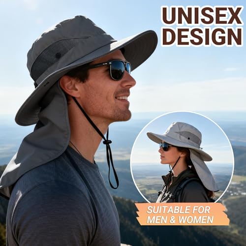 Sun Bucket Hats for Men Women Fishing Hat with Neck Flap Khaki