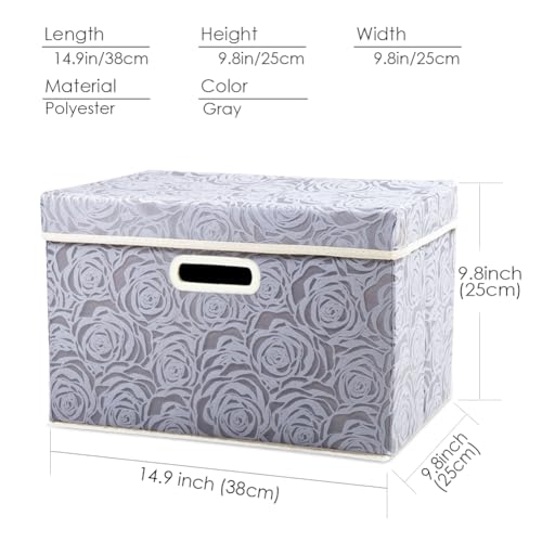 Collapsible Storage Boxes with Lids Fabric Decorative Storage Bins Cubes Organizer Containers Baskets with Cover Handles Divider for Bedroom Closet Living Room 14.9x9.8x9.8 Inch 1 Pack