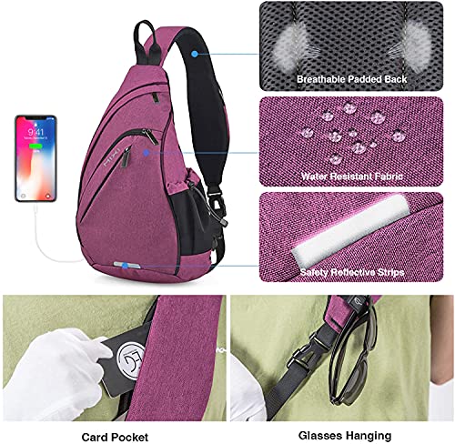 Sling Bag Men Backpack Unisex One Shoulder Bag Hiking Travel Backpack Crossbody with USB Port for Men Women Versatile Casual Daypack