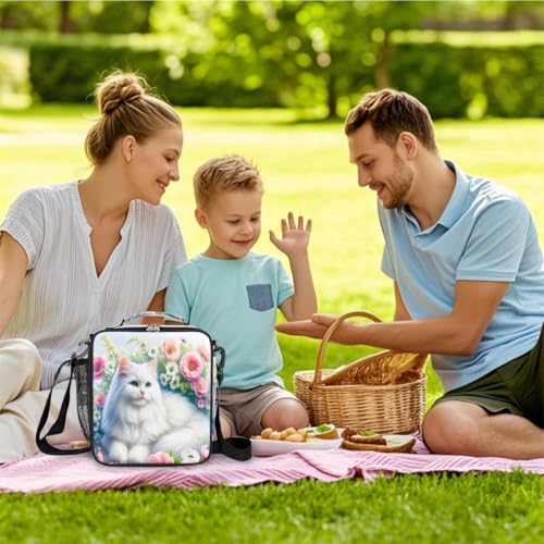 Cat Flower Kids Lunch Box for Girls Boys Reusable Insulated Lunch Bag for Kids Toddler Thermal Cooler Spacious Lunchbox with Shoulder Strap Lunchbag for School Work Picnic (print 12)