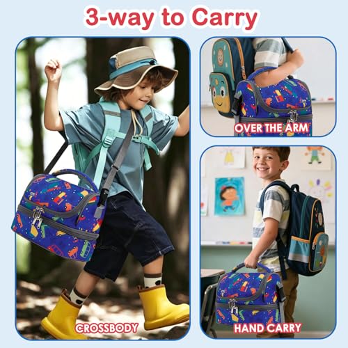 Kids Double Decker Cooler Insulated Lunch Bag Large Tote for Boys