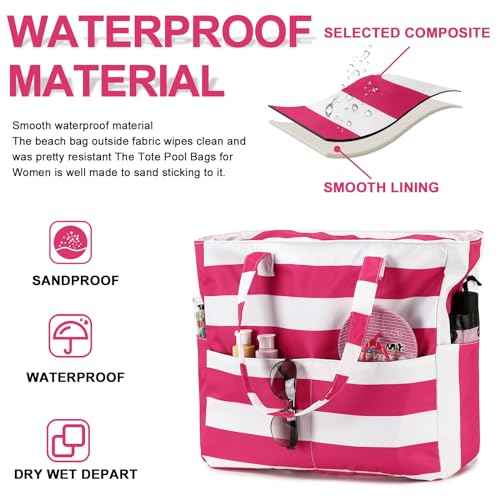 Waterproof Beach Tote Pool Bags for Women Ladies Extra Large Carry On Bag With Wet Compartment for Weekender Travel