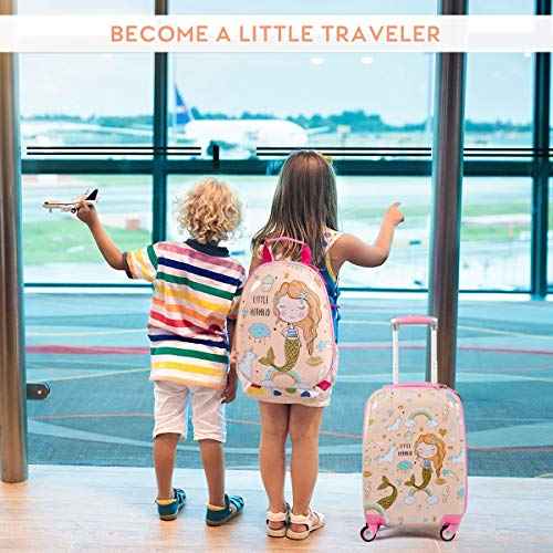 Kids Luggage 12" Toddler Backpack & 18" Travel Suitcase with Wheels (2 Count)