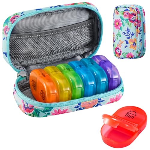 Weekly Travel Pill Organizer 2 Times a Day AM PM Rainbow Pill Box