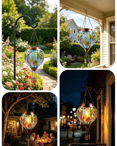 Butterfly Hot Air Balloon Solar Lantern 18" H Hanging Garden Light