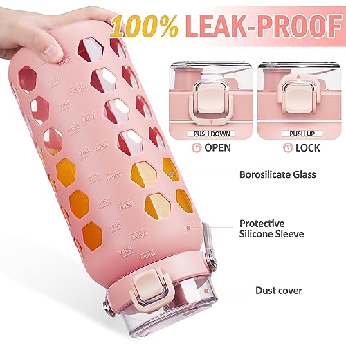 64oz Glass Water Bottle with Straw and Lid