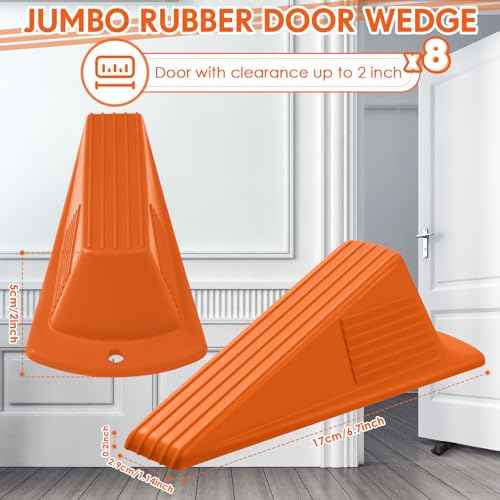 8 Pcs Heavy Duty Rubber Door Stops Wedge Stackable (8 Count)