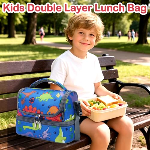 Kids Double Decker Cooler Insulated Lunch Bag Large Tote for Boys