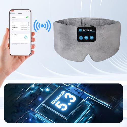 Sleep Headphones Wireless Eye Mask Kids Children Silk Wireless Headband Headphones for Sleeping with Adjustable Speaker Wireless Earbuds Side Sleeper Travel Meditation Music Mask Grey