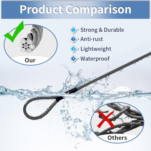 3.3mm (1/8 Inch) Outdoor Travel Security Cable-3/4/6/10/15/20/30ft Luggage Lock Safety Wire Flexible Steel Wire Rope with Double Loop Safety for Luggage, Bike, Lock (Black, 15ft-(1Pack)