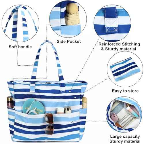 Waterproof Beach Tote Pool Bags for Women Ladies Extra Large Carry On Bag With Wet Compartment for Weekender Travel