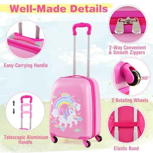 Kids Luggage 12" Toddler Backpack & 16" Travel Suitcase with Wheels (2 Count)