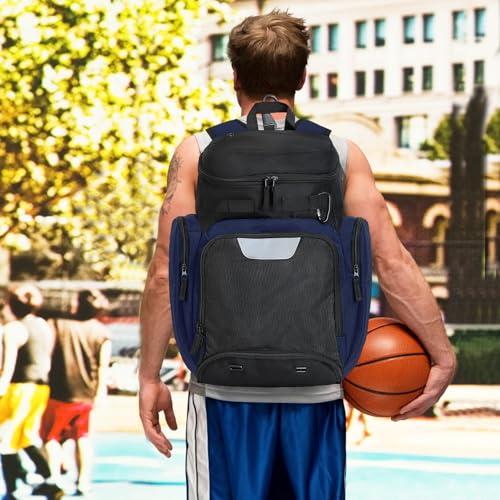 Large Basketball Backpack Sports Gym Bag with Ball Holder Ventilated Shoe Compartment Insulated Cooler Pockets Reflective Strips Fence Hook for Men Athletic Training
